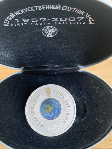Cook Islands 2007 $1 Sputnik Anniversary  .999 1oz Coloured Silver Proof Coin
