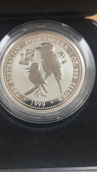 Australia 1999 Perth Mint Square Penny Privy Mark $1 Kookaburra 1oz Silver Coin