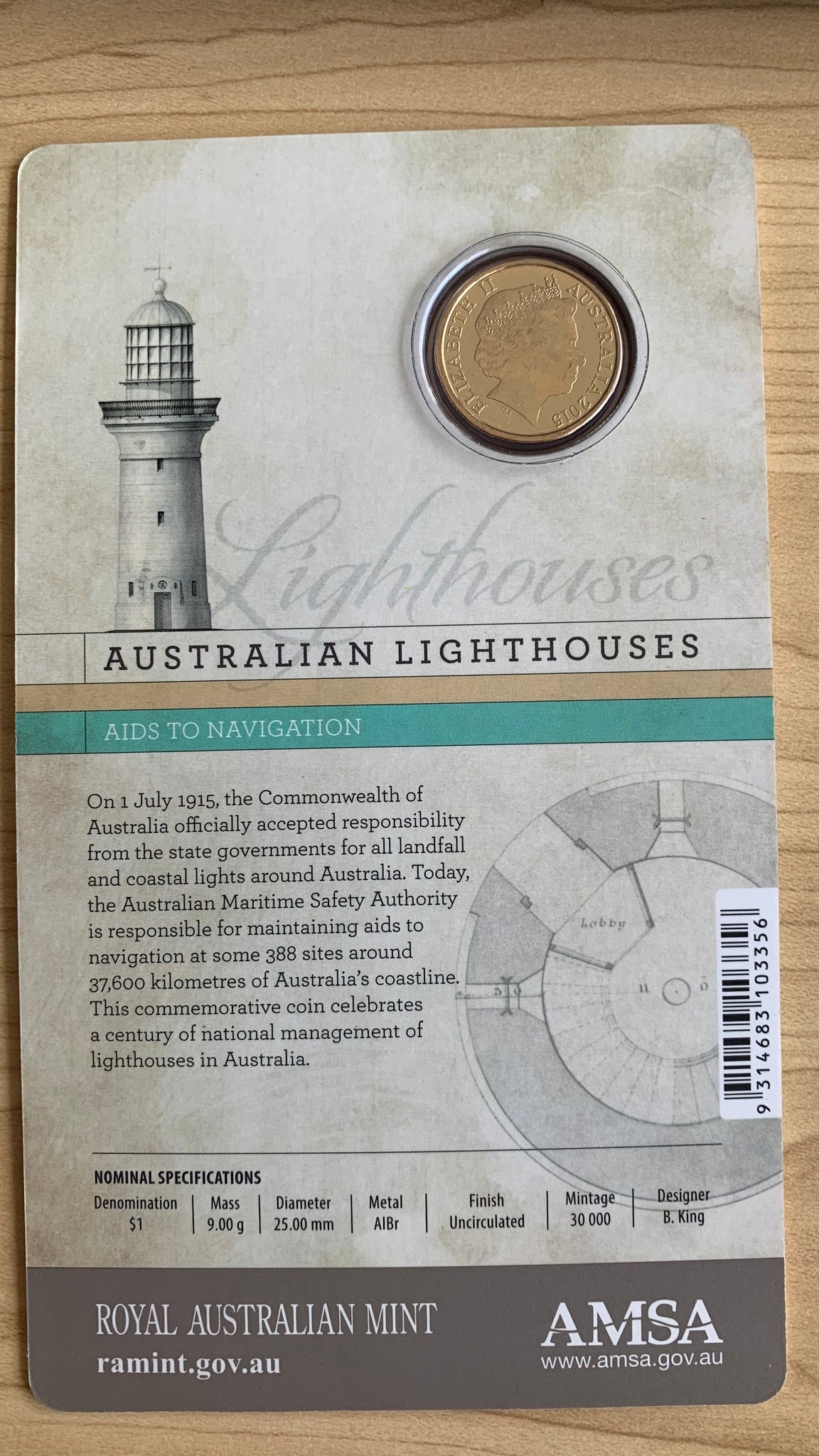 Australia 2015 Royal Australian Mint $1 Lighthouse Uncirculated Coin