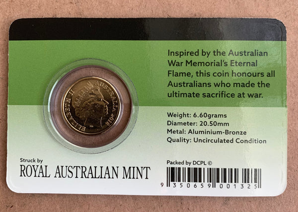 2018 Australia $2 Lest We Forget Eternal Flame Coloured Carded Uncirculated Coin