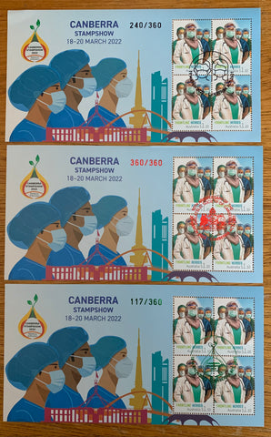 Australia Post - Canberra Stamp Show 18-20 March 2022 set of 3 Overprinted Miniature Sheets