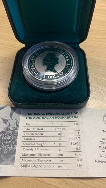 Australia 1996 Perth Mint  $1  Kookaburra "Foundation Stone" 1 oz .999 Silver Coin