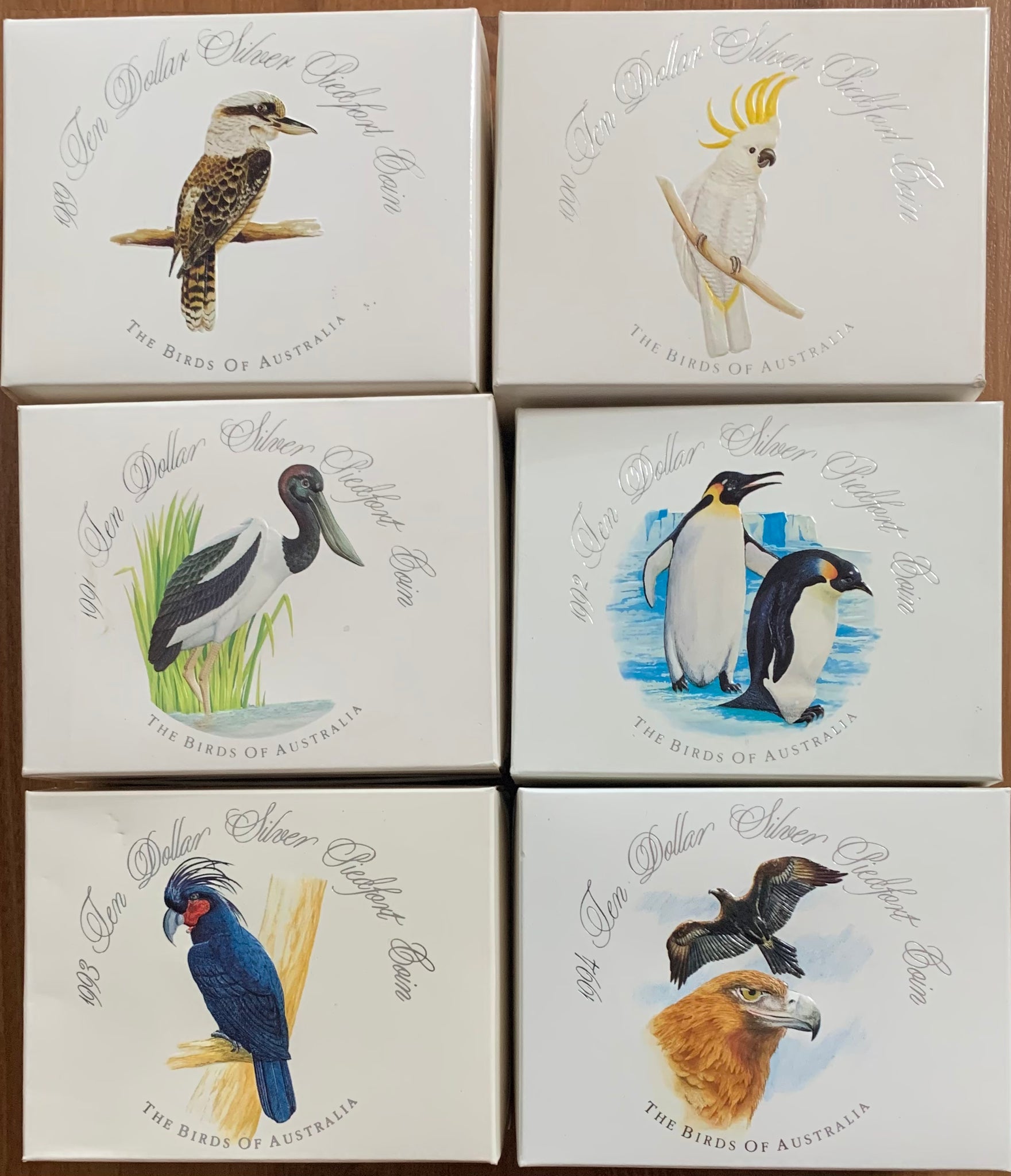 Australia 1989-1994 Royal Australian Mint Birds of Australia 6 x $10 Piedfort Proof Sterling Silver Coin Set