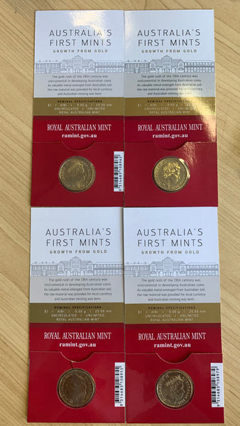 Australia 2016 Royal Australian Mint $1 Australia's First Mints Dollar Coin Uncirculated Privy Mark Set Of 4