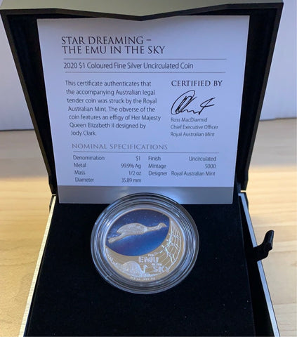 Australia 2020 Royal Australian Mint $1 Star Dreaming - The Emu in the Sky 1/2oz 999 Royal Australian Mint Silver Proof Coin in Box with Certificate