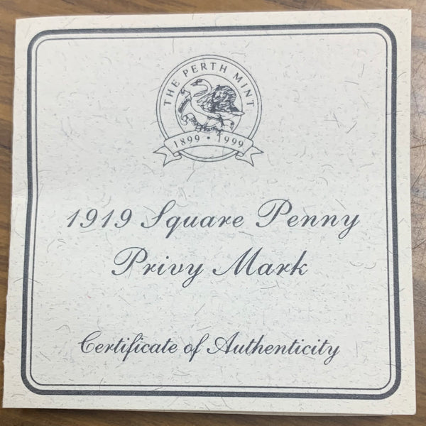 Australia 1999 Perth Mint Square Penny Privy Mark $1 Kookaburra 1oz Silver Coin