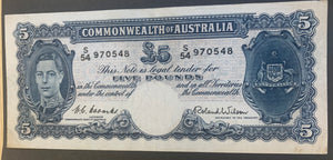 Australia R48 £5 Five Pounds KGV1 Pre Decimal Banknote Coombs/Wilson