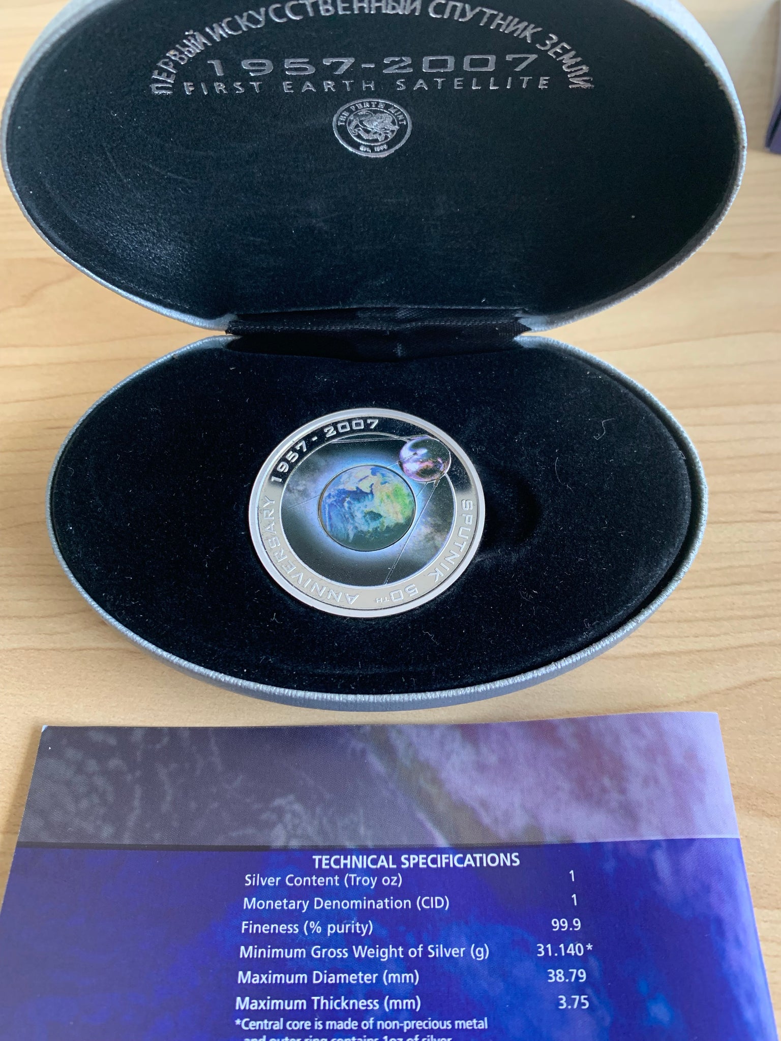 Cook Islands 2007 $1 Sputnik Anniversary  .999 1oz Coloured Silver Proof Coin