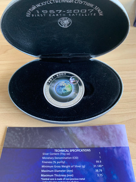 Cook Islands 2007 $1 Sputnik Anniversary  .999 1oz Coloured Silver Proof Coin