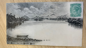 Tasmania 1898 2d envelope with view of Lake Sorrell from Diamond Beach