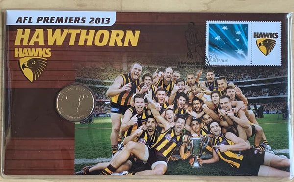 2013 AFL Premiers Hawthorn PNC stamp $1 coin cover