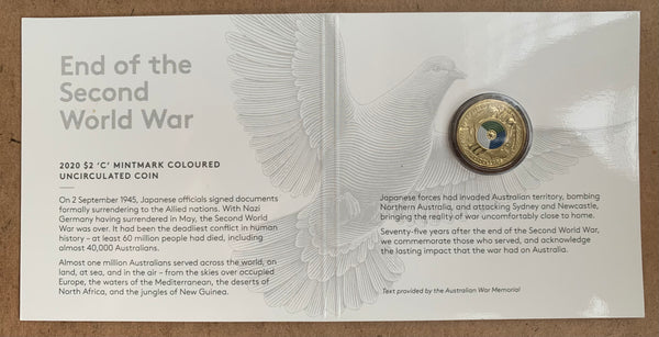 2020 RAM $2 75th Anniversary End of WWII C Mintmark Coloured Uncirculated Coin