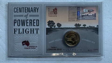 2010 Australian $1 Centenary Of Powered Flight PNC 1st Day Issue Overprinted series 1 London 2010