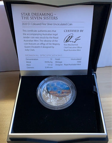 Australia 2020 Royal Australian Mint $1 Star Dreaming - The Seven Sisters  1/2oz 999 Royal Australian Mint Silver Proof Coin Box Cert