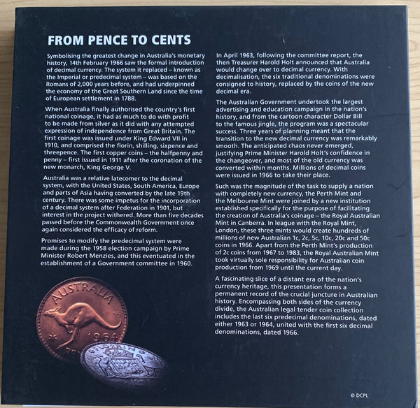 Australia 1966 Decimal and 1963-4 Last Pre decimal Uncirculated Coins in Folder