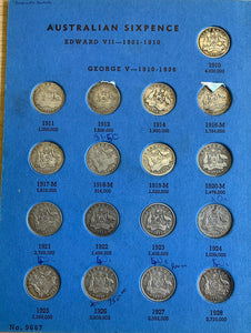 Australian Silver Six Pence 6d collection Complete in "Whitman" album.