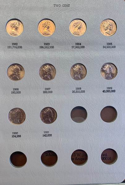 Australia 1966 - 1991 One cent & Two Cents 1c & 2c Uncirculated Coin Collection in Dansco Supreme Album