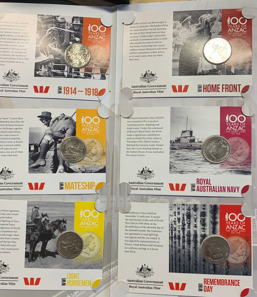 Australia 2015 Royal Australian Mint 20c Anzacs Remembered 20 cents coin collection