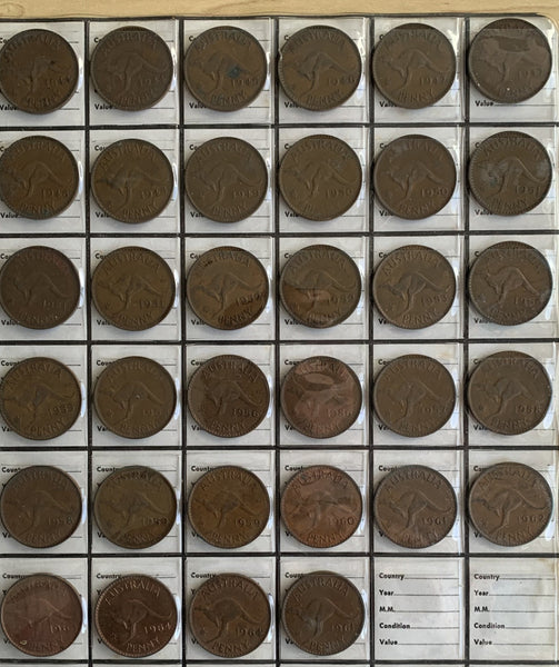 Australia Penny collection Penny Set Excluding 1925 & 1930