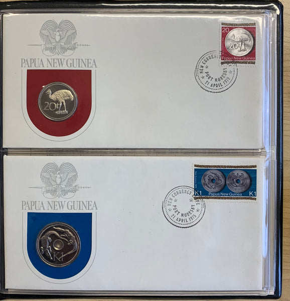 Papua New Guinea 1975 Proof Stamp Coin Covers includes 5K & 10K Silver Coins