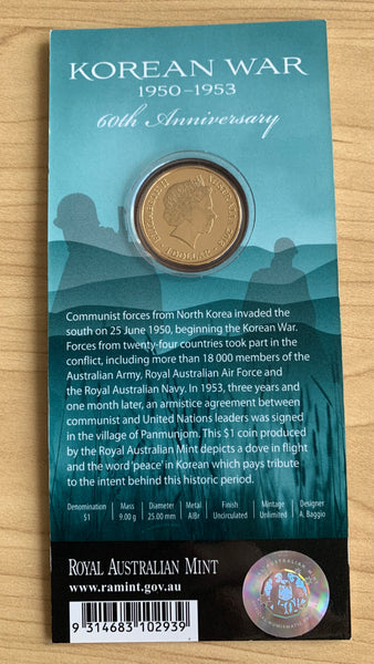 Australia 2013 Royal Australian Mint $1 Korean War Uncirculated Coin