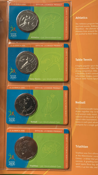 2006 Australia 50c Fifty Cents Uncirculated Commonwealth Games set of 18 coins