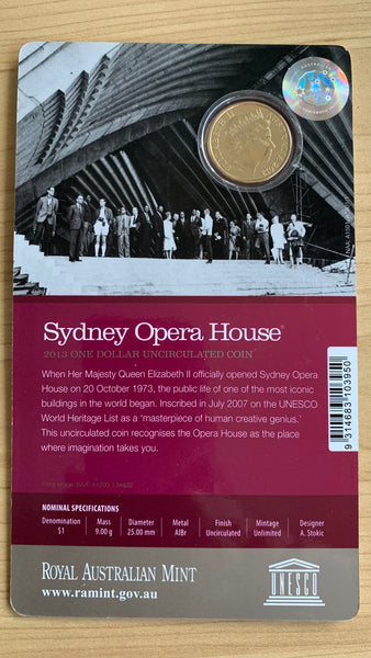 Australia 2013 Royal Australian Mint $1 Sydney Opera House Uncirculated Coin