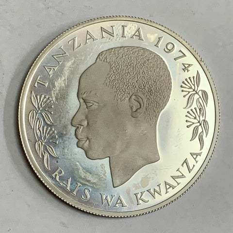 Tanzania 1974 50 Shilling Rhinoceros Silver Proof.