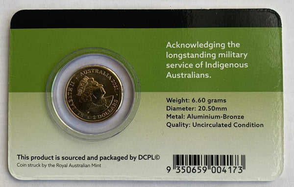 2021 Australia $2 Indigenous Military Service Coloured Carded Uncirculated Coin