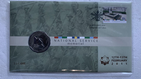 2010 National Service Memorial 50c PNC First Day Of Issue Overprinted APTA 12th-13th February 2011