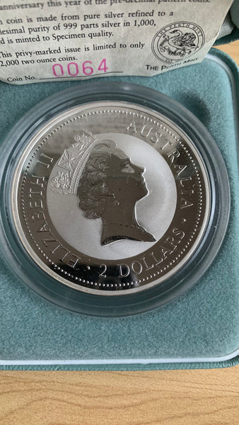 Australia 1997 Perth Mint "Threepence Privy Mark" Kookaburra 2oz .999 Silver Proof Coin