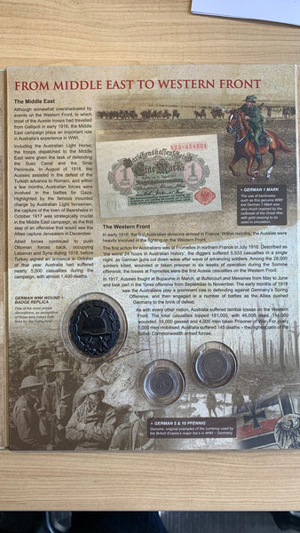 Australia 1914-18 WW1 Historical Portfolio of Coins, Stamps, Banknotes, Medals & Badges