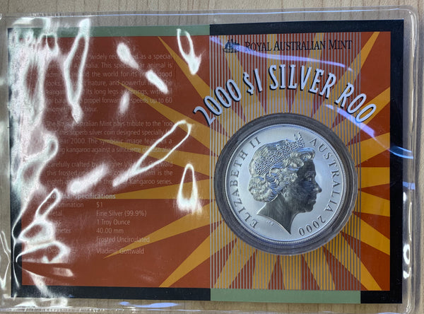 Australia 2000 Royal Australian Mint $1 1oz One Ounce Kangaroo Silver Coin