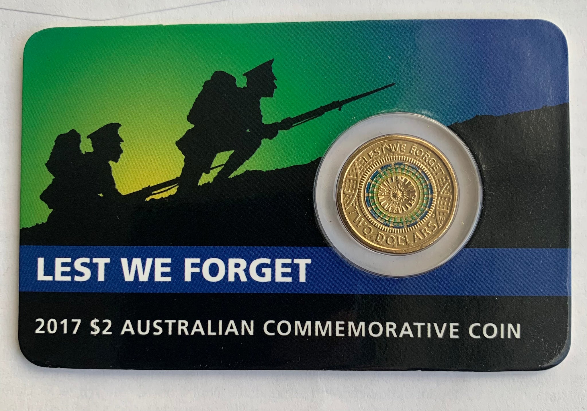 2017 $2 Lest We Forget Coloured Carded Uncirculated Coin