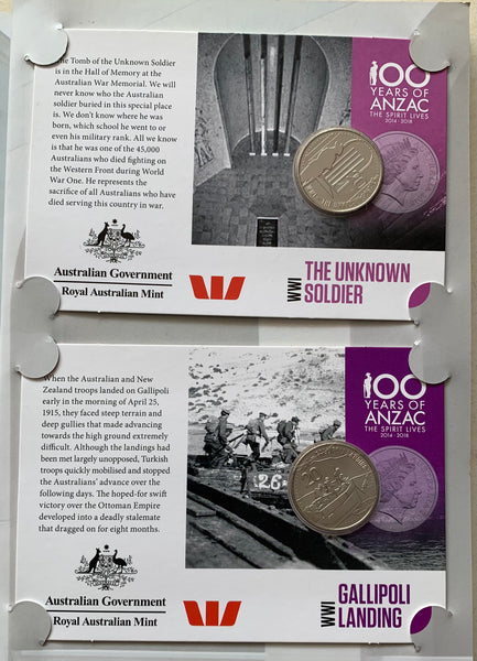 Australia 2014 Royal Australian Mint 20c Anzacs Remembered 20 cents coin collection