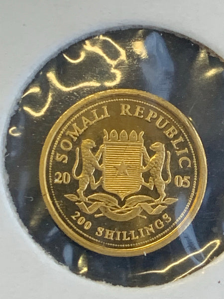 Somalia 2005 Elephant 1/50th oz Gold Proof Coin.