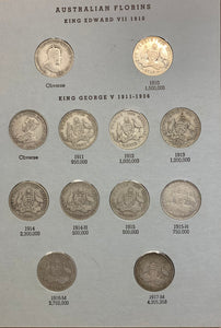Australia 1910-63 Two Shillings 2/- Florin Collection Complete Inc. 1932 & Melbourne Centenary in Dansco Album