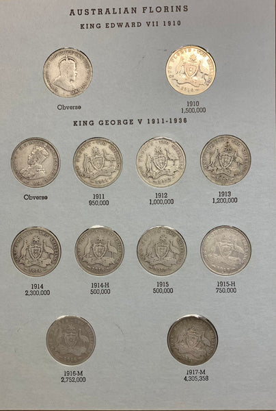 Australia 1910-63 Two Shillings 2/- Florin Collection Complete Inc. 1932 & Melbourne Centenary in Dansco Album
