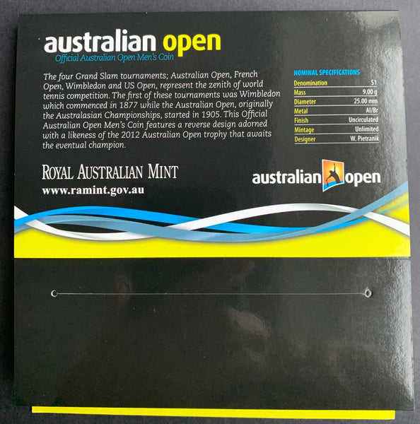 Australia 2012 Australia $1 Australian Open Men's Tennis Coin