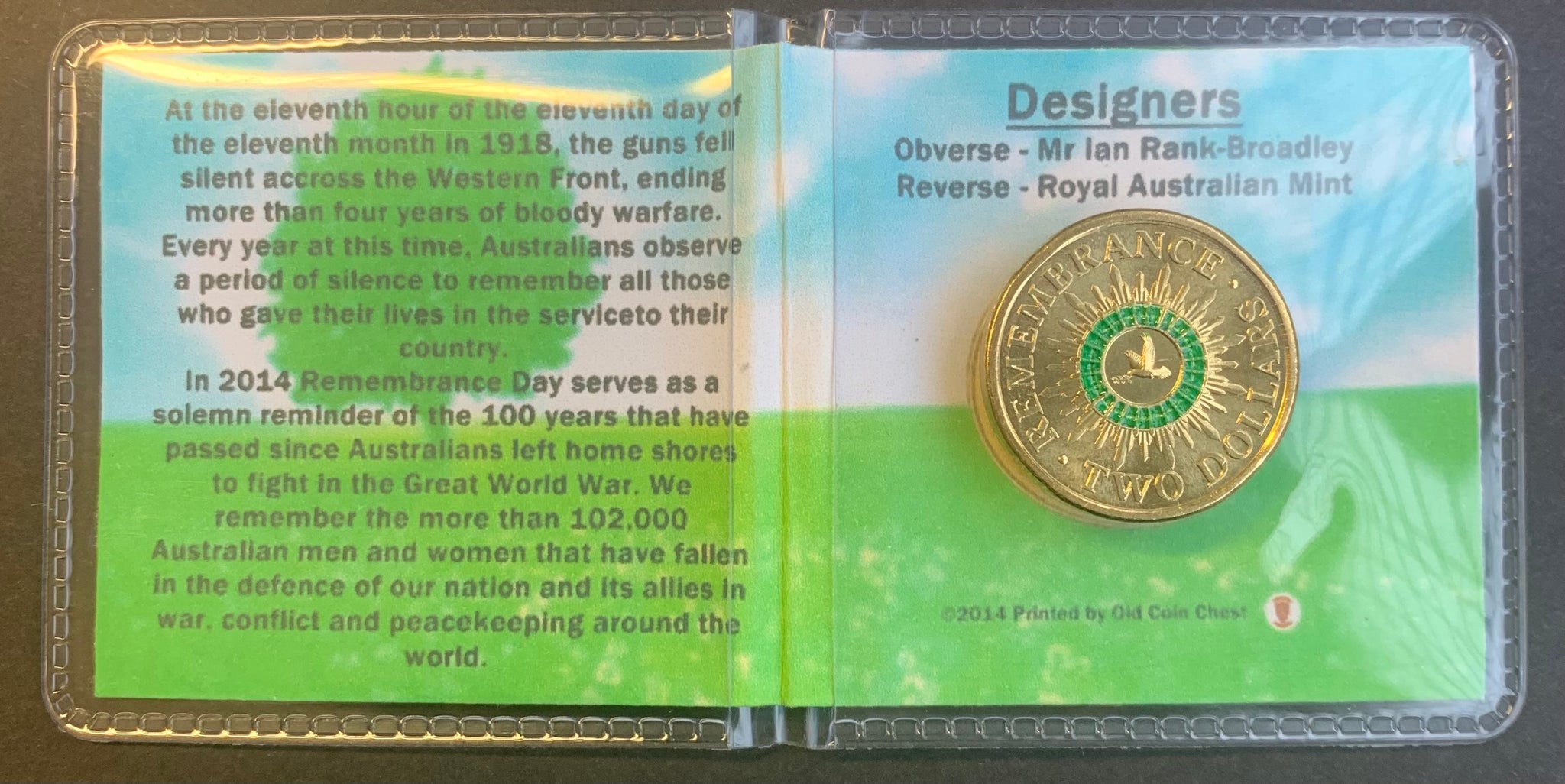 2014 Remembrance Day $2  Coloured Uncirculated Coin