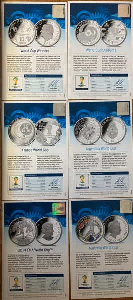 Brazil Canada French  Portugal South Africa Spain2014 FIFA World Cup Brazil World Silver Coin Set