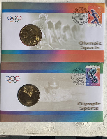 2000 Australian Sydney Olympics $5 Swimming & $5 Athletics Coin PNC Folders (2)