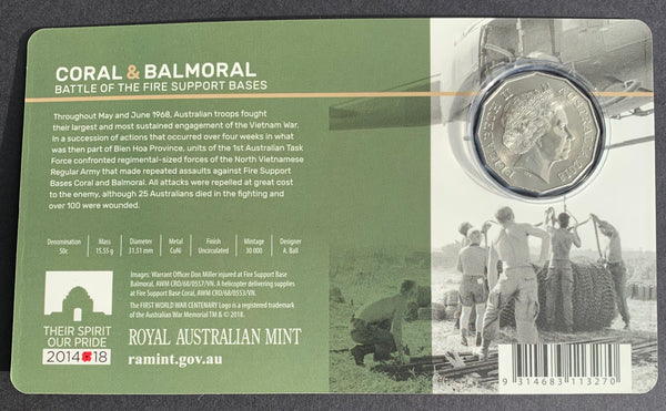 2018 Australia Coral & Balmoral Battle carded 50 cents coin