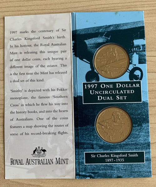 Australia 1997 $1 Sir Charles Kingsford Smith Uncirculated 2 Coin folder