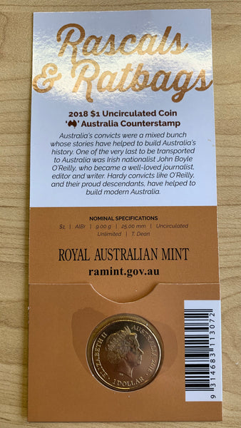 2018 RASCALS & RATBAGS DOLLAR $1 John Boyle O'Reilly "Australia" Counterstamp