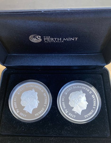 Tuvalu 2017 New Year of the Rooster set of 2 1oz 999 Silver Proof $1 Coins