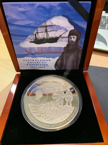 2014  Australian Antarctic Exhibition 5oz .999 Silver Proof Coin Box Cert