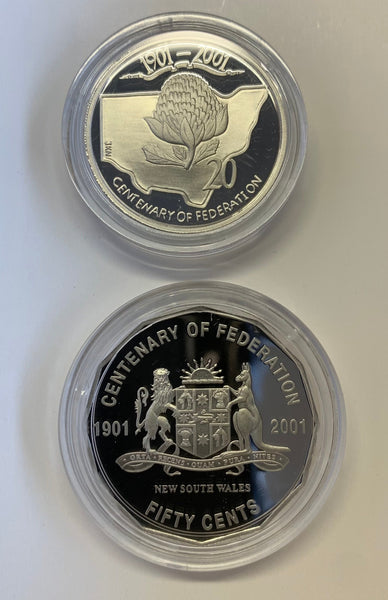 Australia 2001 Royal Australian Mint 20c 50c Centenary of Federation NSW 20c & 50c Proof
