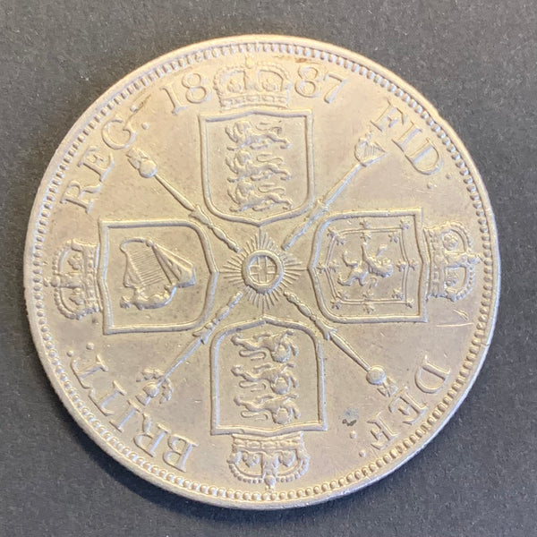 UK Great Britain 1888 Queen Victoria Silver 4/- Four Shilling Double Florin Coin