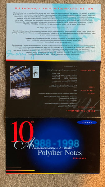 Australia 1998 10th Anniversary of Polymer Banknotes Deluxe $10 Folder